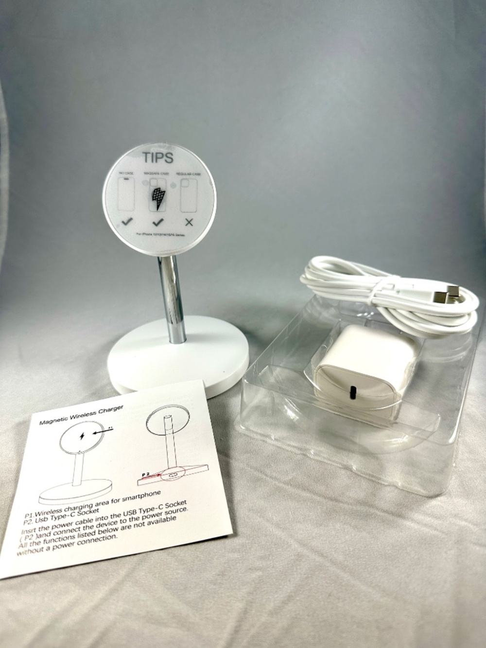 New in Box Magnetic Wireless Charging Stand Phone Holder White